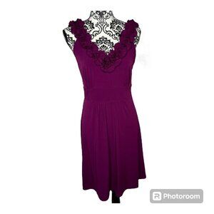 Apt. 9 Ruffled V-Neck Magenta Dress Size Medium